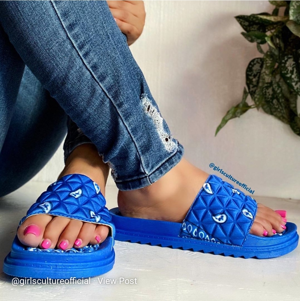 Blue Paisley Bandana Slide Sandal